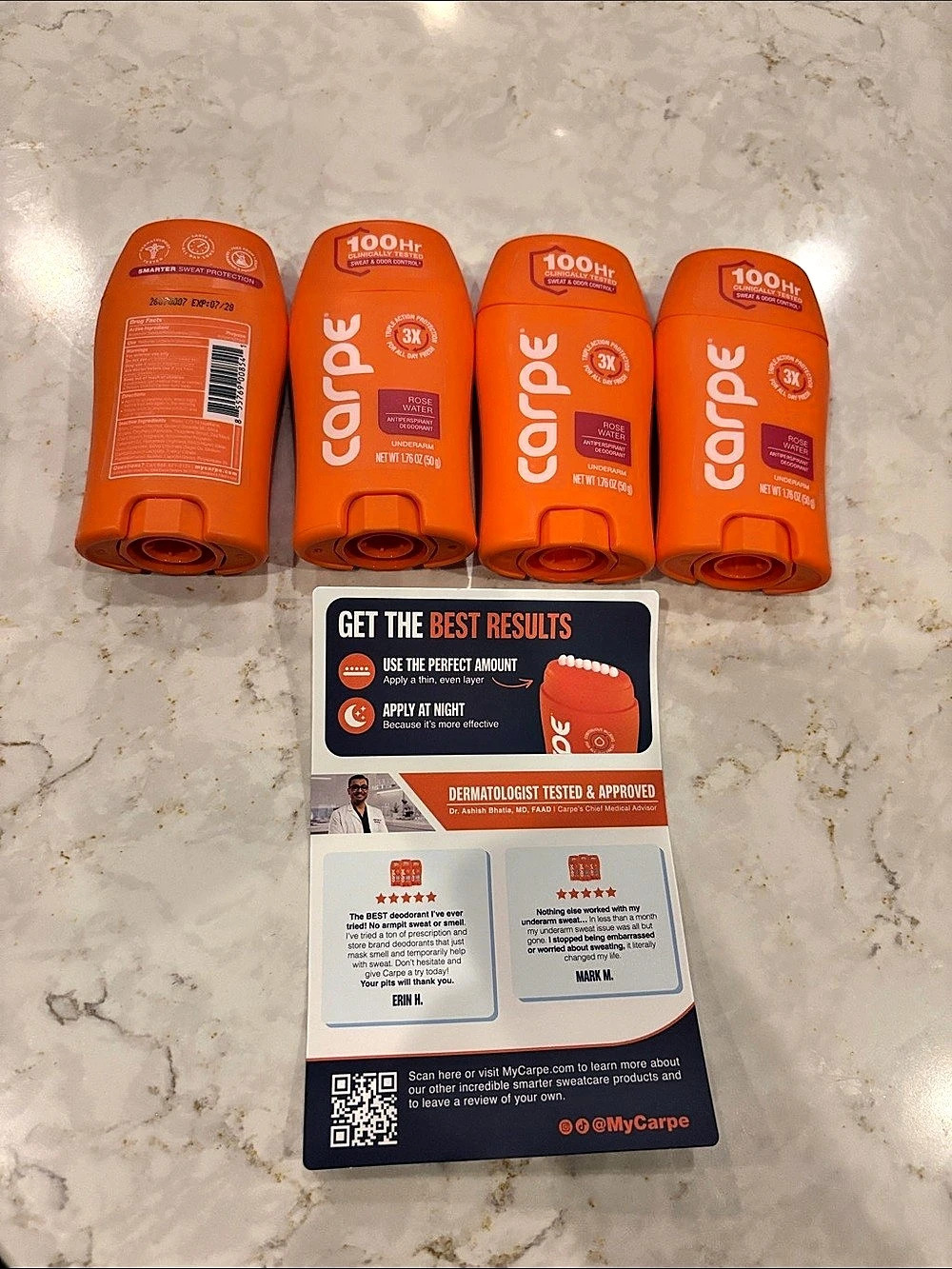 4x Rose Water Carpe Sweat Absorbing Antiperspirant Orange NWT sealed gift idea !